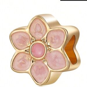 Charm-Bracelet Charm Flower Gold Tone Zinc Rhinestone Pink Flower Pendant/Char